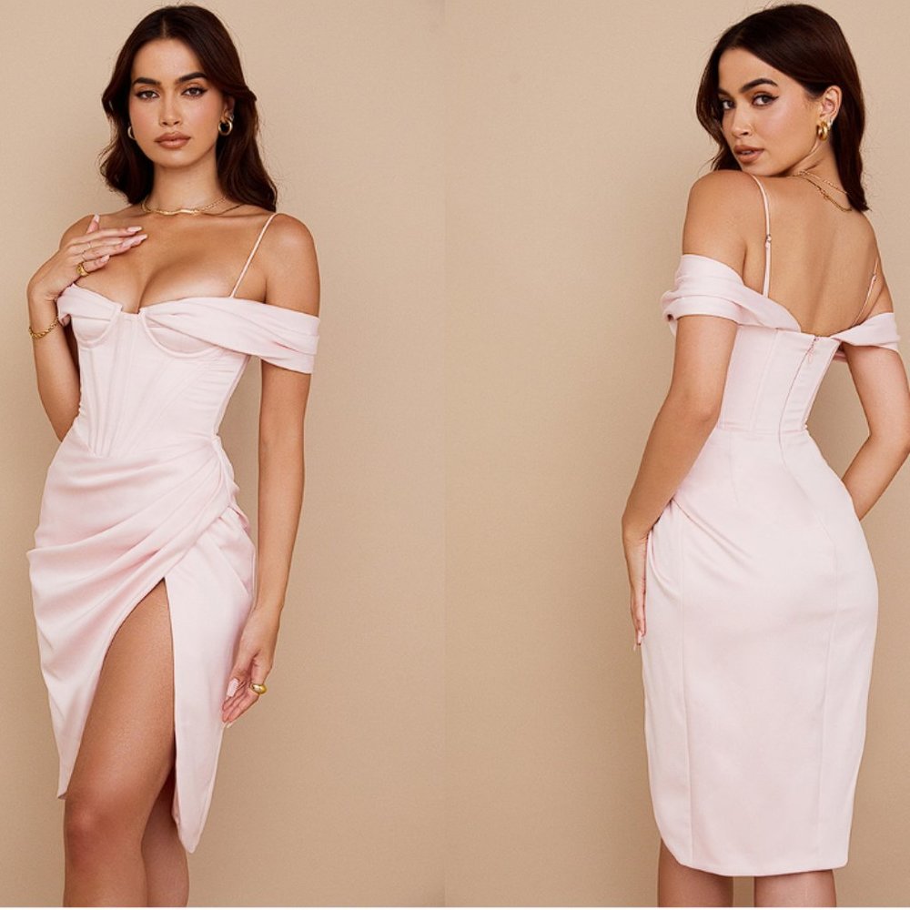 HOUSE OF CB 'Camila' Blush Off Shoulder Corset Dress NWOT - Picture 5 of 11